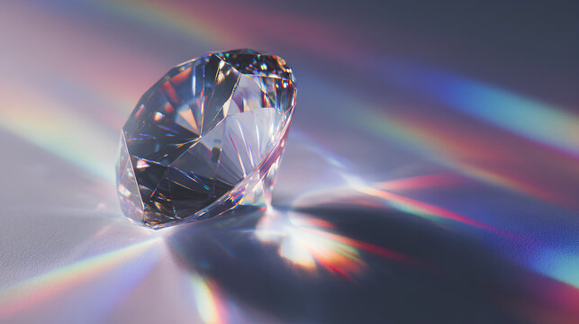diamond sparkle with futuristic lens flare rainbow effect and light refraction on minimal surface with prism glow and iridescent abstract texture