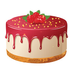 Luxurious holiday cheesecake topped with glossy red berry sauce and fresh cranberries, elegantly presented as a decadent festive dessert - Vector Illustration