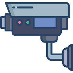 Surveillance Security Camera With Blue Housing And Light Gray Mount On Transparent Background Icon Vector Art