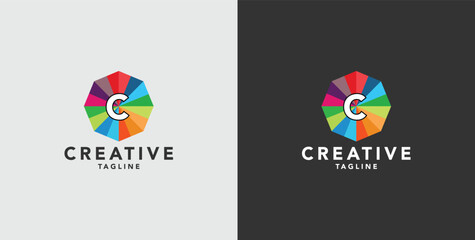 Digital colorful abstract icons, elements and symbols with initial C logo, template