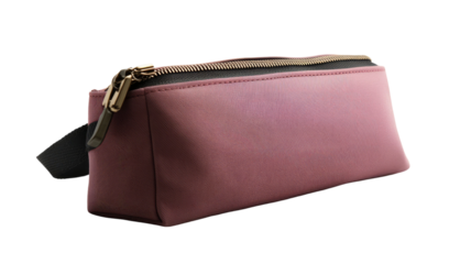 Open cosmetic bag with neatly arranged beauty products showing organized toiletries ideal for personal care visuals isolated on white background