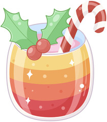 Cartoon Christmas drink with candy cane and holly