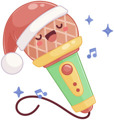 Cute Christmas microphone with Santa hat singing