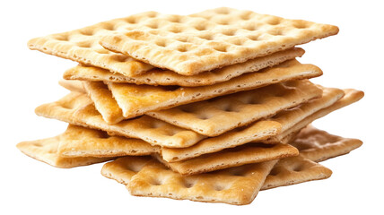 Stacked crispy saltine crackers with detailed crisp texture arranged in neat layers showing savory snack appeal isolated on white background
