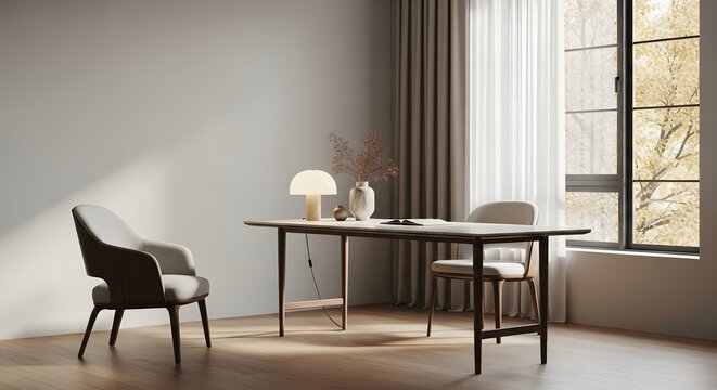 Modern home office interior with desk and chair minimalist design perfect for remote work and study