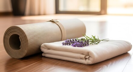 Spa still life with white towels, soap, flower, and candle for wellness and relaxation treatment