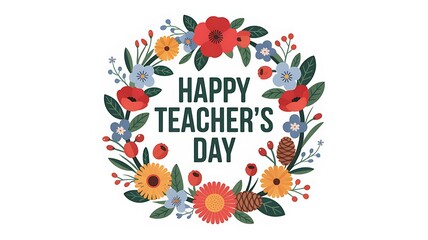 Happy Teacher's Day A Colorful Floral Wreath Celebration and Appreciation for Educators Worldwide