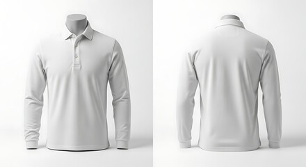 Long sleeve polo shirt mockup front and back view showcasing blank apparel design for branding and fashion advertisement