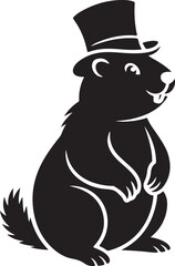 Black silhouette of a groundhog wearing a top hat for celebrations
