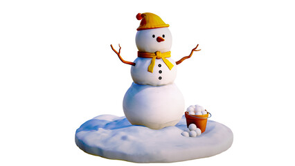 Snowman 3D Character on Transparent Background