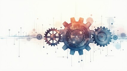 Abstract illustration showcasing a conceptual depiction of mechanical gears and interconnected elements.