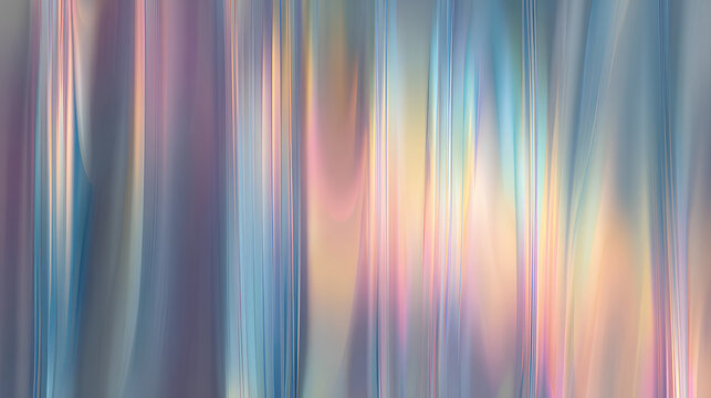 Holographic glass distortion in pastel lilac, peach and sky blue. Blurred ripple stripes with glossy vertical gradient, vector illustration Stock Vector
