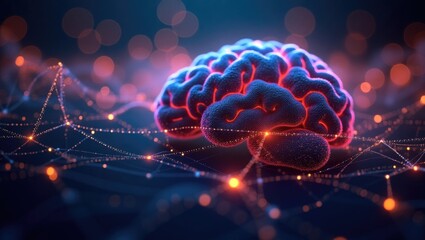 Illuminated brain illustration highlighting cognitive processes, showcasing neural networks and connections in a digital, artistic render.