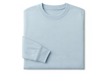 Light blue folded crewneck sweatshirt presenting casual apparel and fashion on transparent background