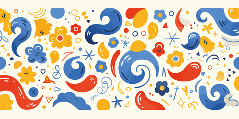 다양한 색상의 귀엽고 추상적인 패턴으로 구성된 밝고 활기찬 배경