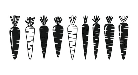 Black and white carrot collection isolated on white background for design element