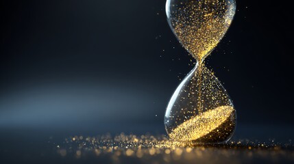 An artistic depiction of an hourglass with golden sand representing time and patience.