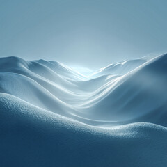 Minimalist winter landscape with rolling snowy hills