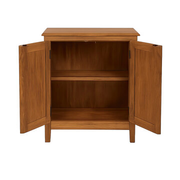 Rustic Wooden Cabinet with Open Doors, Two Shelves, Perfect for Storage and Display in Living Room, Bedroom, or Hallway. Compact and Stylish Furniture Piece. Solid Wood Construction Design