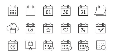 Simple set of calendar related vector line icons. Flat, digital icon set for web and mobile. Set of calendar icons, schedule, event. calendar date schedule winter holiday Christmas xmas celebration.