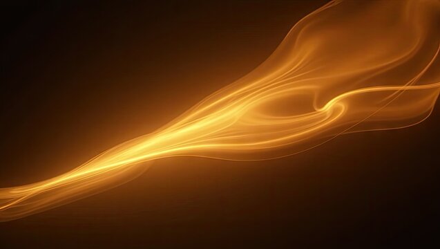 Glowing abstract flowing energy pattern with vibrant golden light against a dark brown background evokes movement and dynamic, fluid forms in the artistic composition. - Powered by Adobe