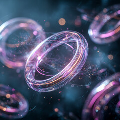 Vibrant purple and pink abstract quantum rings 3D render