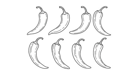 Hand drawn set of chili peppers isolated on white background illustration