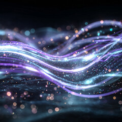 Abstract flowing quantum energy waves with neon lights