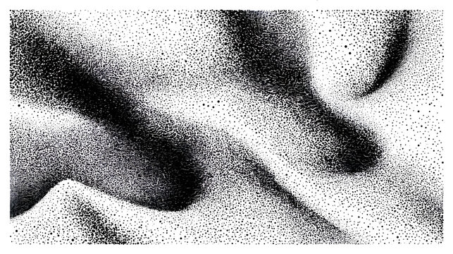 Monochrome stipple texture with scattered halftone dots. Gradient grain background with flowing pattern and grunge noise effect. Vector illustration. Stock Vector