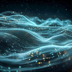 Digital abstract data waves in blue with particles