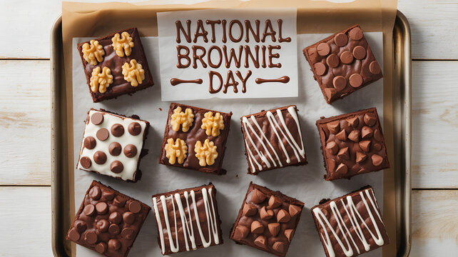 Assortment of delicious brownies for national brownie day - Powered by Adobe