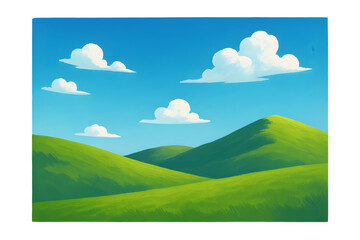 Obraz premium Beautiful Green Hills Landscape with Blue Sky and Clouds Nature Background Scenic Outdoors Illustration