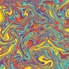 Vibrant psychedelic swirl pattern with bold abstract colors creating dynamic fluid movement.