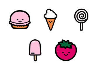 Cute Sweet Treat Icons Dessert Food Set