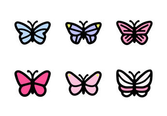 Cute Butterfly Icons Soft Pastel Nature Set