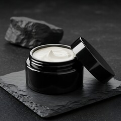 Black Cosmetic Cream Jar Luxury Men's Skincare Product Isolated background