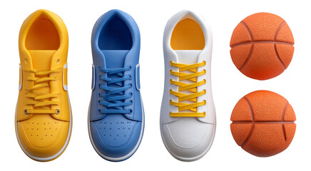 Colorful Sneakers and Basketballs on Transparent Background for Creative Projects