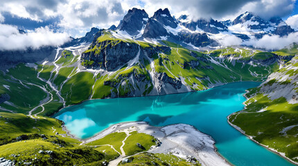 A mesmerizing alpine lake reflecting the sky a turquoise jewel nestled between snow capped peaks