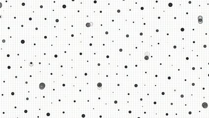 Numerous dark gray circles of various sizes are scattered across a white grid, creating a pattern of dots that varies in density across the composition.