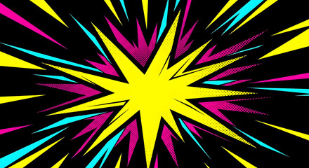 Comic Style Explosion in Cyan, Magenta, and Yellow