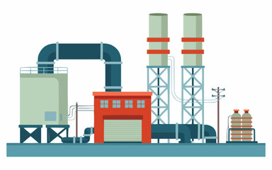 Modern factory illustration with tanks and smokestacks ideal for presentations about industry, manufacturing or pollution awareness campaigns