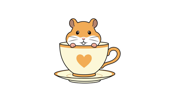 Cute cartoon red fox sitting in a cup of coffee as a funny vector illustration for a holiday card or baby animal art design