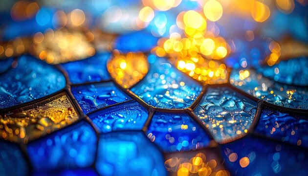 Immaculate Day Divine Light: Abstract Gold and Sapphire Stained Glass Texture, D&iacute;a de la Inmaculada Festive Background.