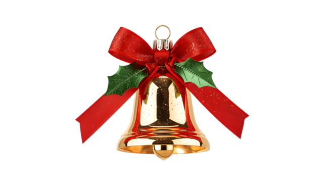 christmas bell with red ribbon and bow on white background