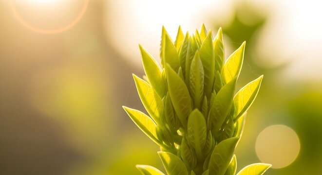 Green Plant Bud Sunlight Close Up