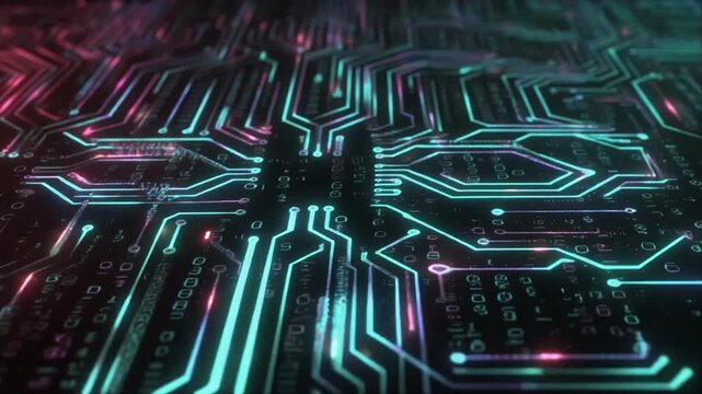 Blue electronic circuit board background showcasing technology hardware and microchip design