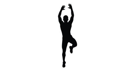 Male Silhouette Dancer with Raised Arms and One Leg Up Vector Illustration