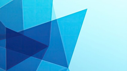 Geometric shapes and patterns overlap, featuring various shades of blue across the visual composition.