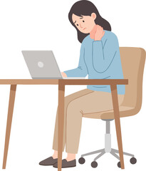 Office Woman Suffering Neck Pain at Desk 