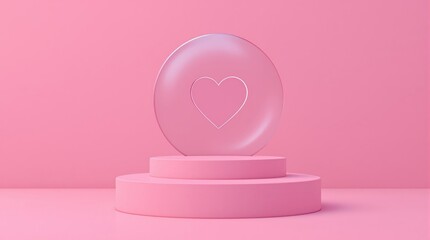 Pink display podium with a glowing heart icon on a minimalist background, perfect for Valentine's Day product promotions and romantic themed showcases